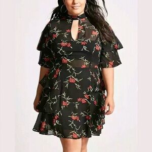 Forever 21 Black Floral Chiffon Dress